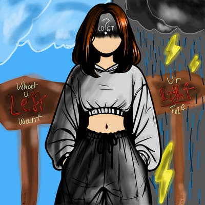 realistic girl faceless with baggy pants and a crop top