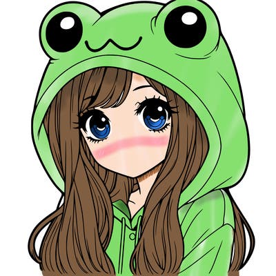 a pretty girl wearing a frog hoodie portrait with long hair