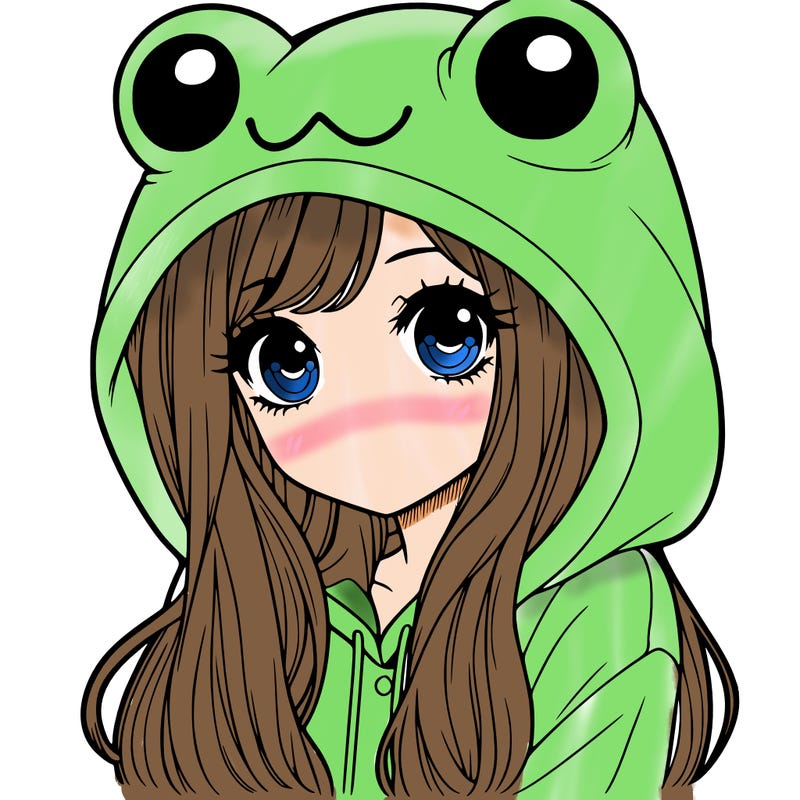 a pretty girl wearing a frog hoodie portrait with long hair