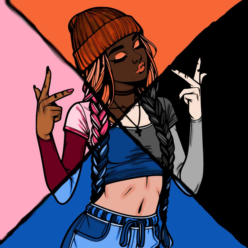 realistic teenage girl with braids and a beanie and crop top doing 🫶🏼