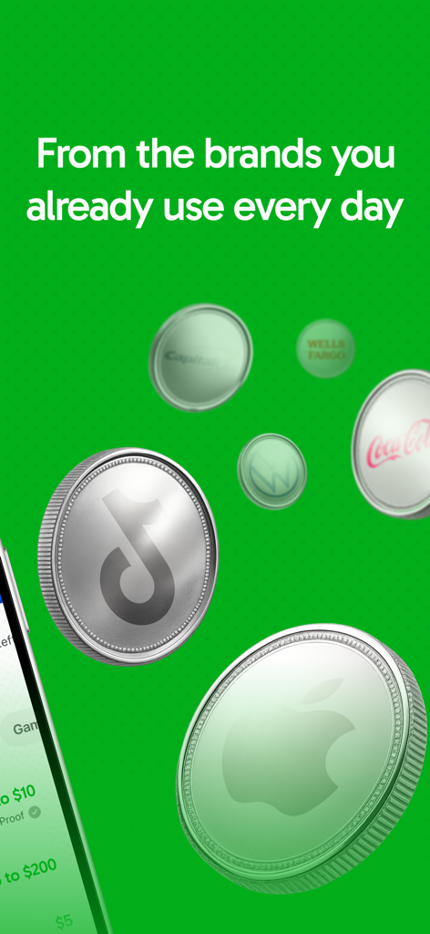 PayMe - Claim Your Money - AppleやTikTokのような人気ブランドのロゴが入った銀貨。クラスアクション訴訟の和解の機会を表しています。