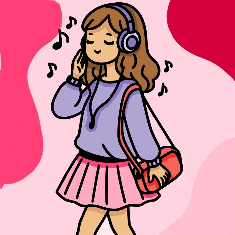 a woman listening to music while walking