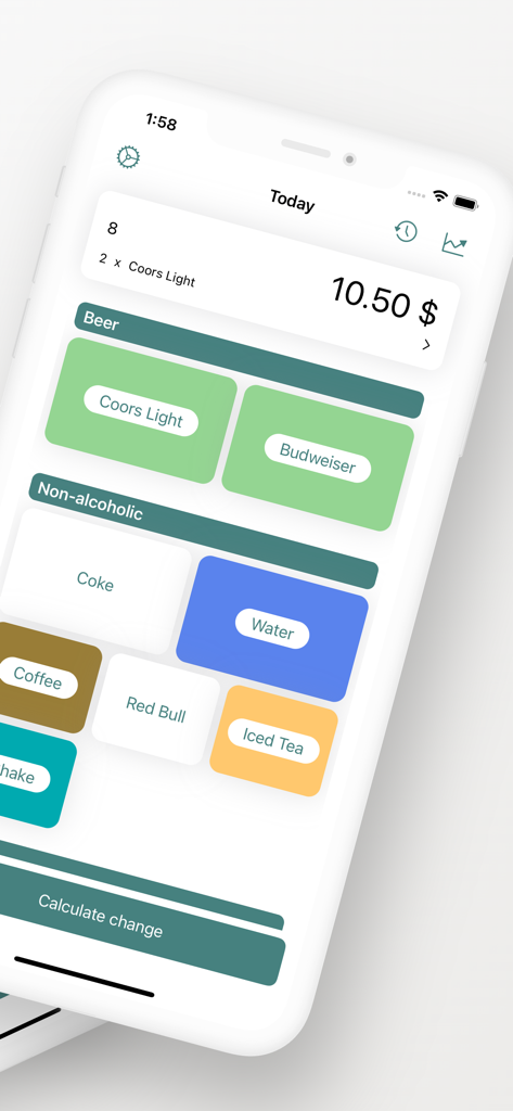 A interface do aplicativo Register Helper Easy Cash exibindo uma transação de vendas e categorias de produtos.