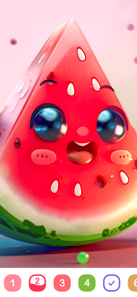 Cute Color - Color by Number - Cute watermelon character being colored in a digital color by number app