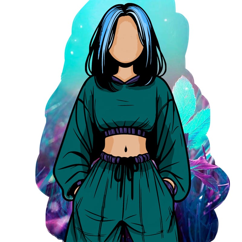 realistic girl faceless with baggy pants and a crop top