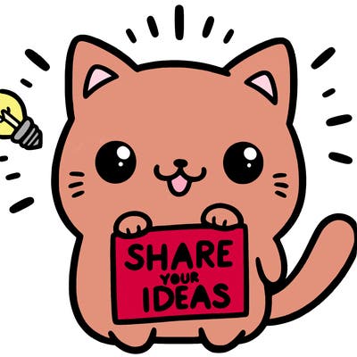 a cute cat saying share your ideas