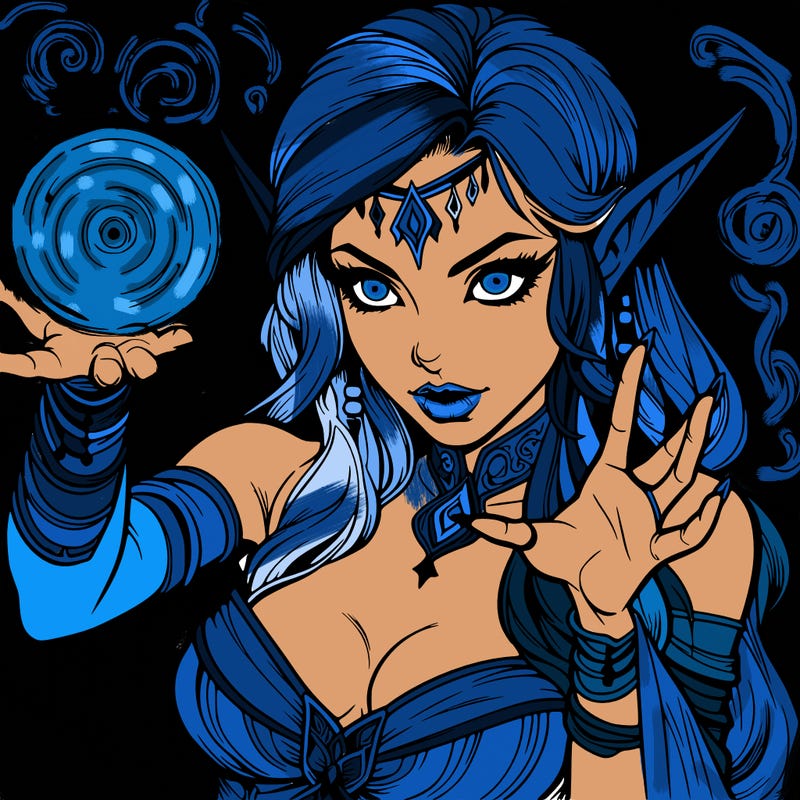 realistic scary beautiful elf sorceress casting spell