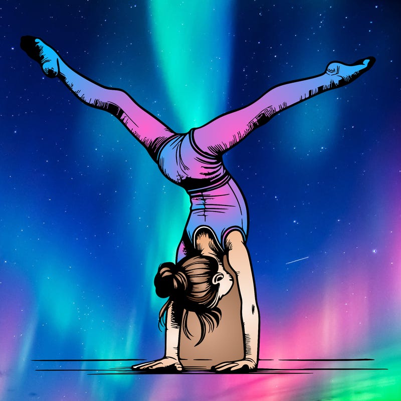 realistic gymnastic hand stand girl in four splits