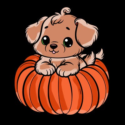 cute little puppy in a pumpkin