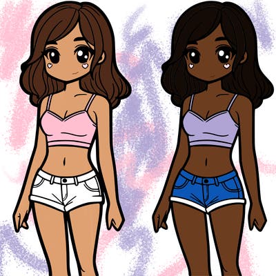 a girl in a crop top and short shorts