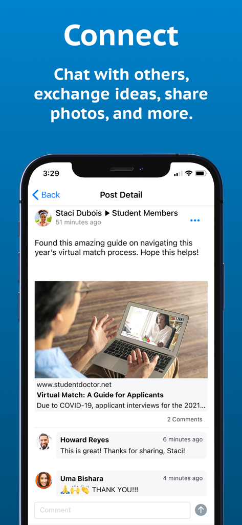 WESTOP Events 앱 내 소셜 피드 및 커뮤니티 상호 작용 화면으로, 전문 게시물 및 댓글 표시