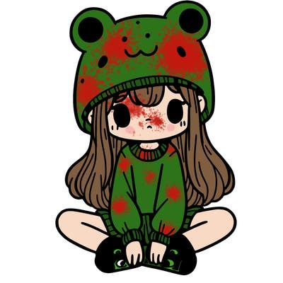 a girl wearing a frog hat and some frog socks