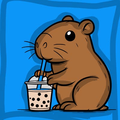 a capabara drinking boba