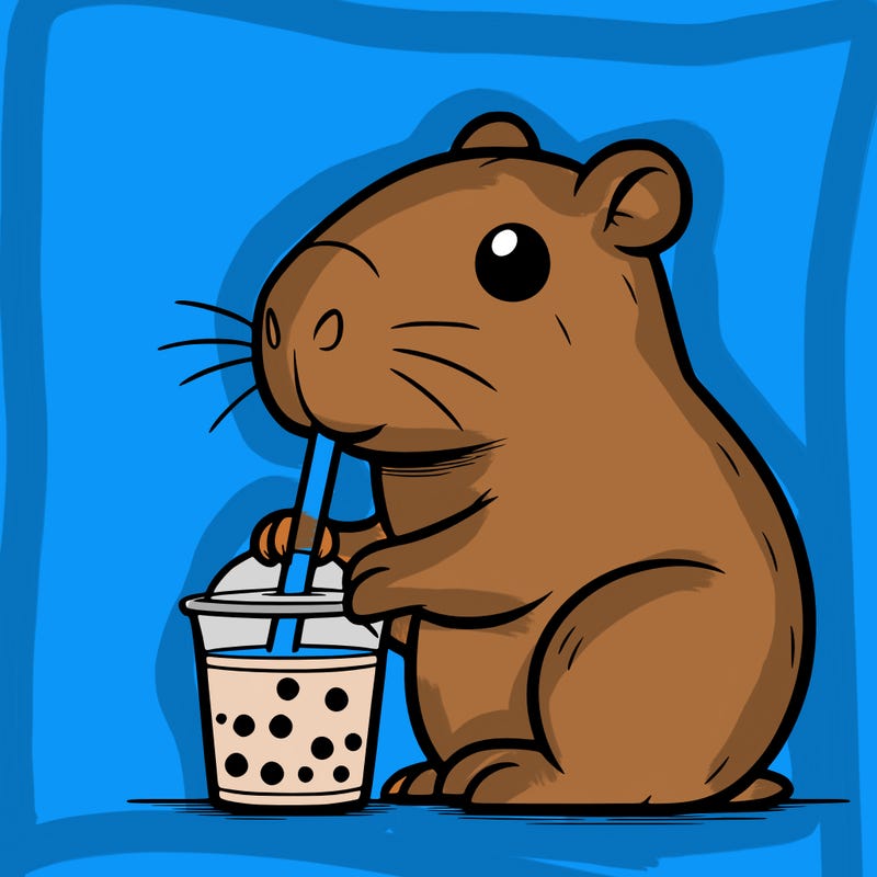 a capabara drinking boba