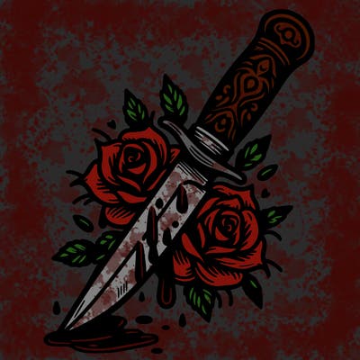 knife with roses and thorns and blood
