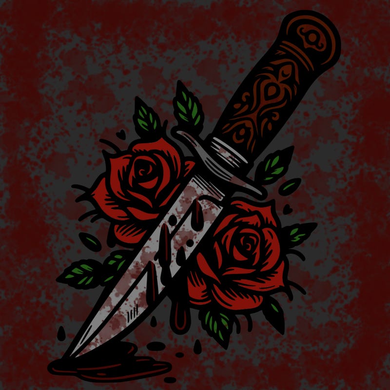 knife with roses and thorns and blood