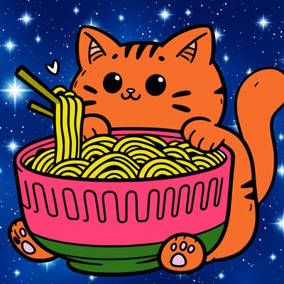 cat with ramen