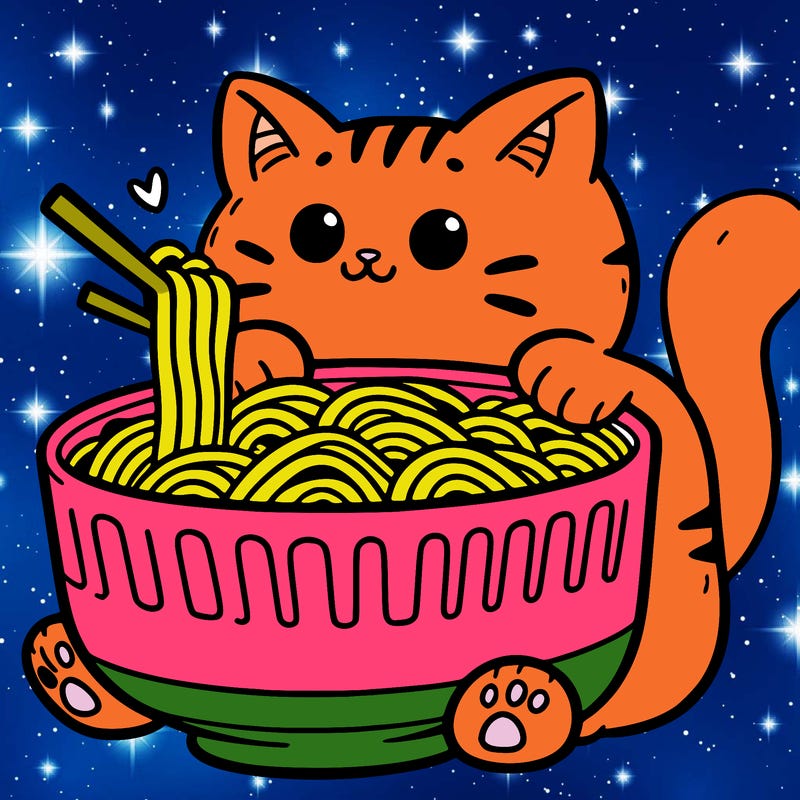 cat with ramen