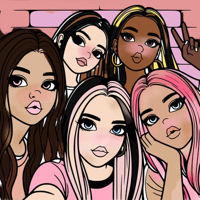 group of teen girls friends y2k up close in a selfie