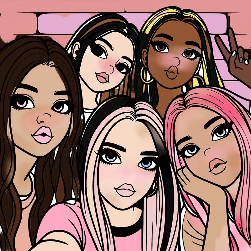 group of teen girls friends y2k up close in a selfie