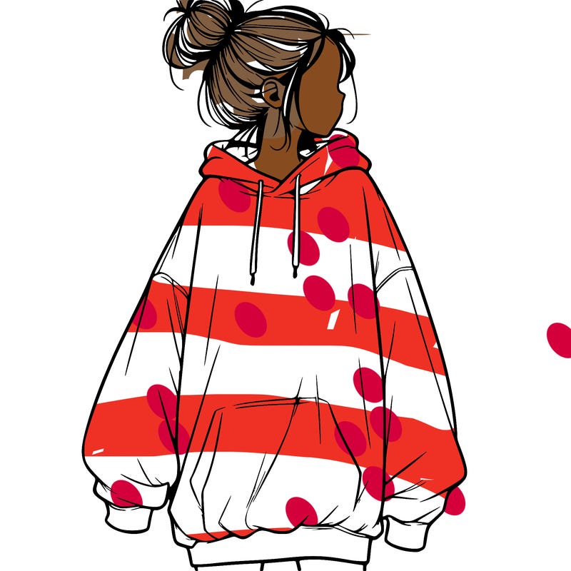 realistic girl with a oversized sweatshirt on and a bun