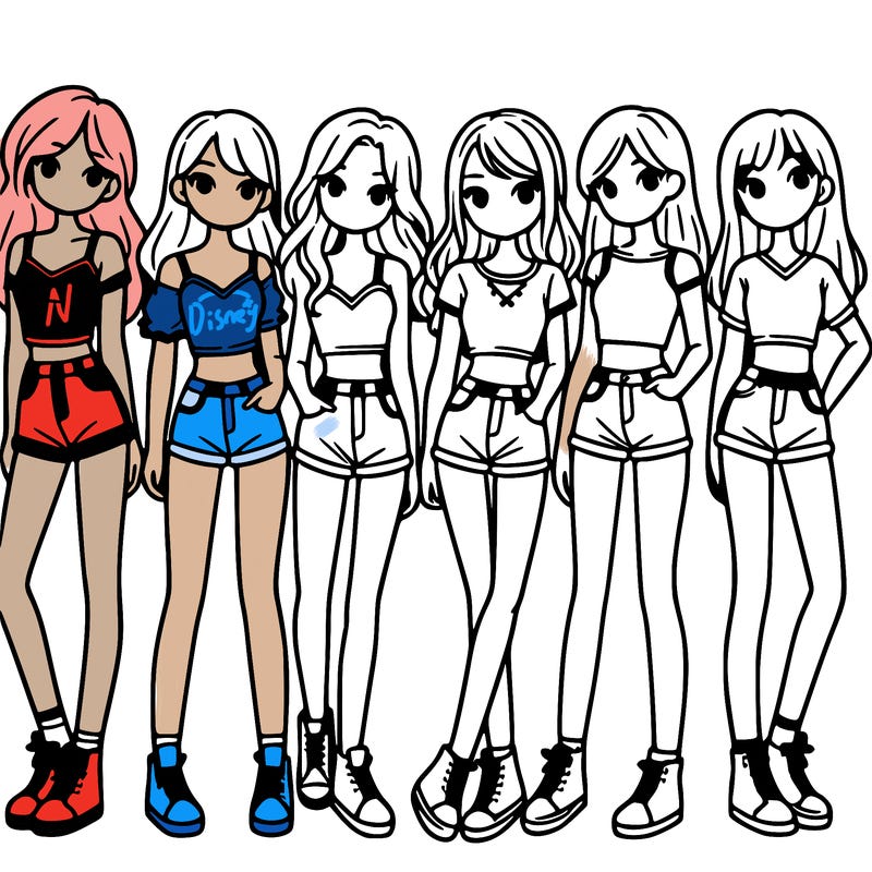 a group of girls wearing crop tops and shorts