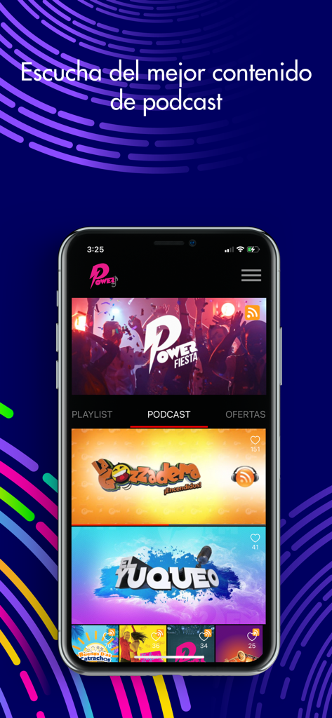 Power Honduras - Power Honduras mobile app podcast screen showing radio shows like La Gozadera and Power Fiesta.