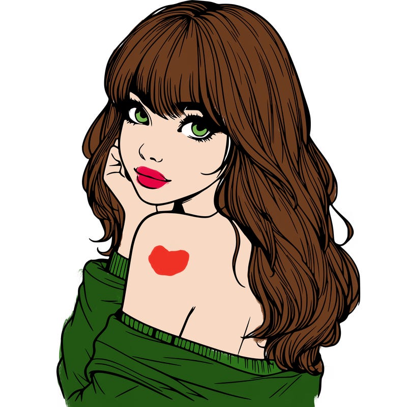 realistic girl with bangs looking over her shoulder