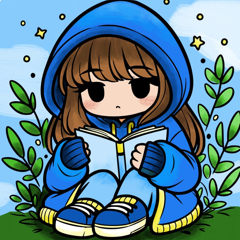 girl in oversized hoodie reading a book