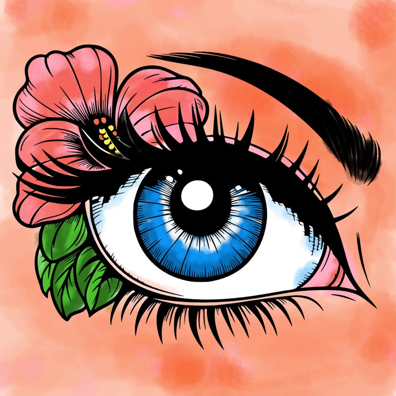 realistic eye with flower