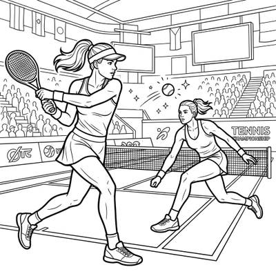 Experience the excitement of a high-stakes tennis championship with this dynamic coloring page. Capture the intensity and grace of professional players as they battle on the court.