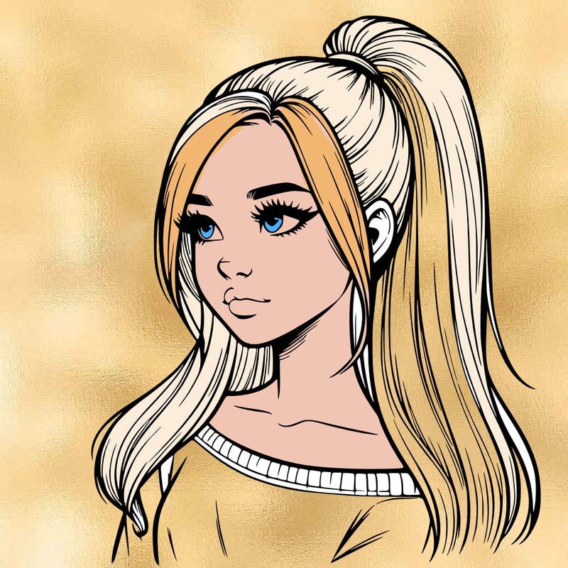 realistic girl with a high ponytail