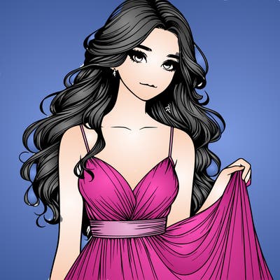 realistic girl in flowy silky prom dress
