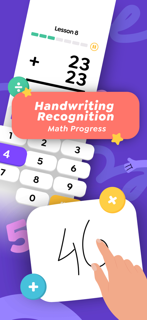 Learn Math : Cool Mathematic 1 - A child solving a math addition problem using the handwriting recognition feature