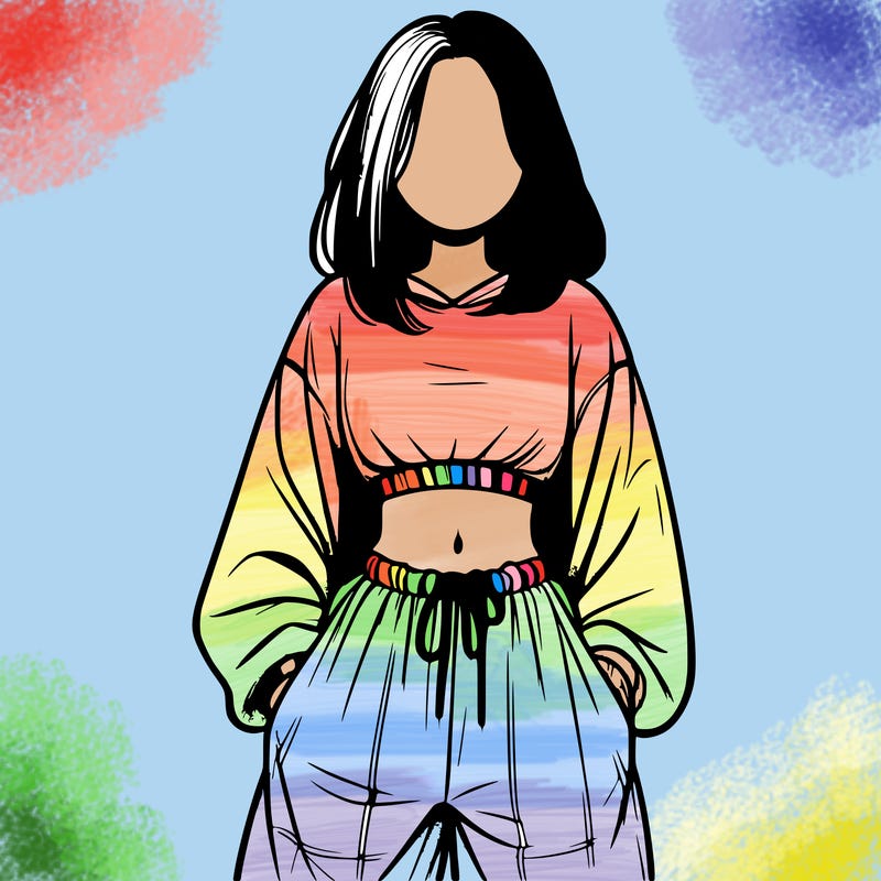 realistic girl faceless with baggy pants and a crop top