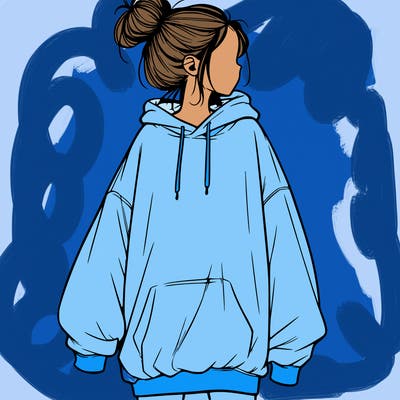 realistic girl with a oversized sweatshirt on and a bun