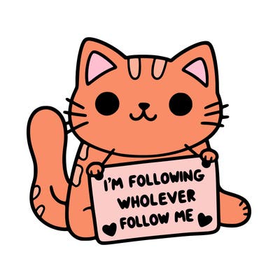 cat with a sign that says i’m following whoever follows me