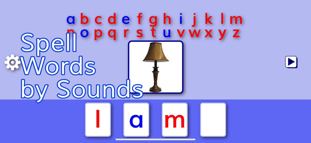 SPELLING MAGIC 2 for Schools - A spelling exercise in the Spelling Magic 2 app where the word lamp is built using letter sounds