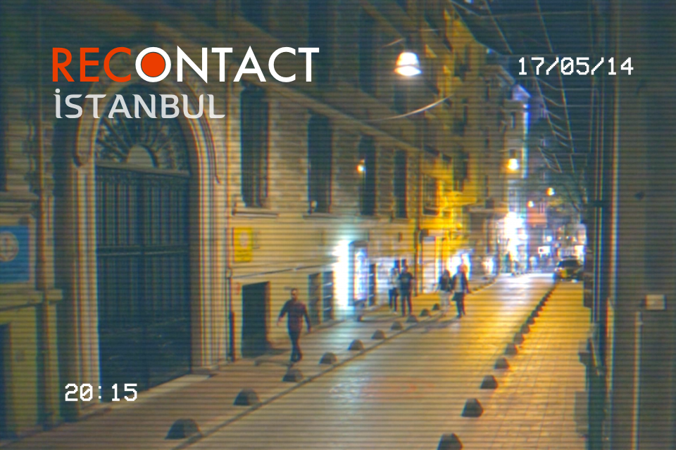 CCTV surveillance footage of a narrow street in Istanbul at night from the game Recontact Istanbul