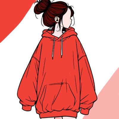 realistic girl with a oversized sweatshirt on and a bun