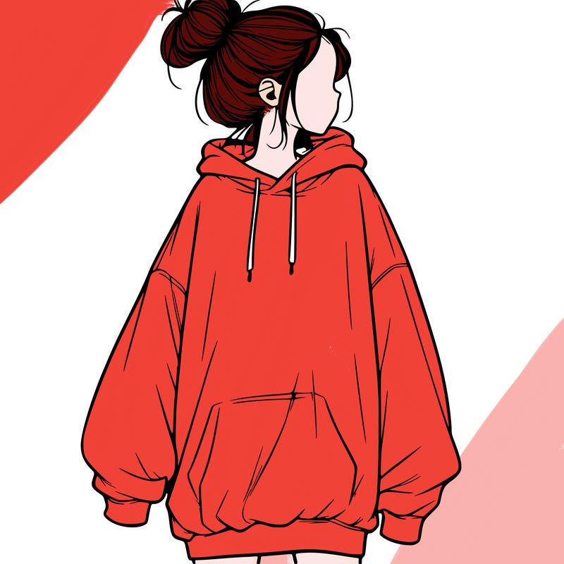 realistic girl with a oversized sweatshirt on and a bun