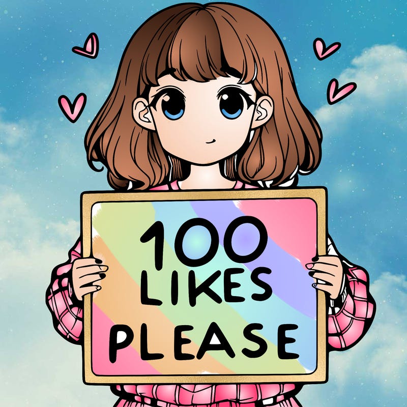 a girl holding a sign saying 100 likes please