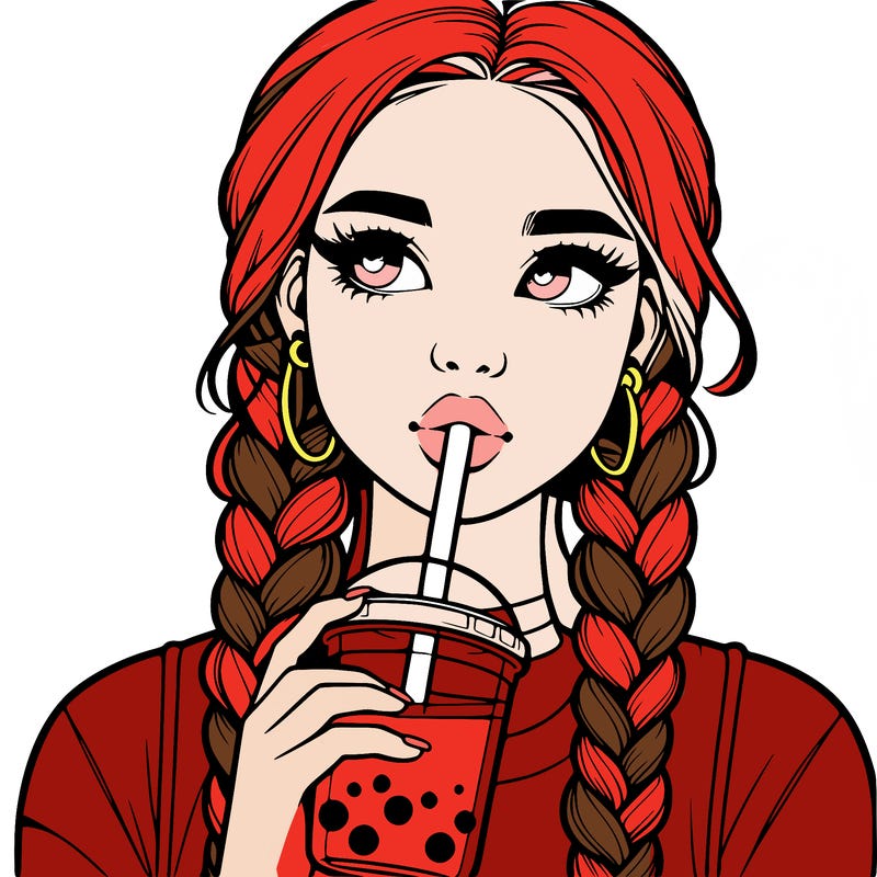 realistic girl with braided hair drinking boba