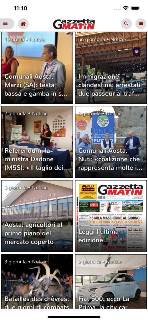Gazzetta Matin - Valle d'Aosta - Interface of the Gazzetta Matin news app showing local news from Valle d'Aosta