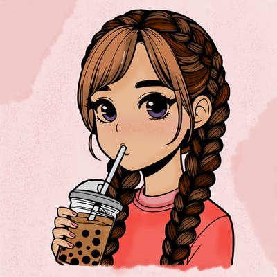 realistic girl with braided hair drinking boba