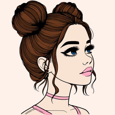 realistic girl with buns on the top of her head