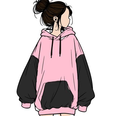 realistic girl with a oversized sweatshirt on and a bun