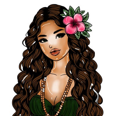 realistic beautiful hawaiian woman,long dress,haku lei, lips