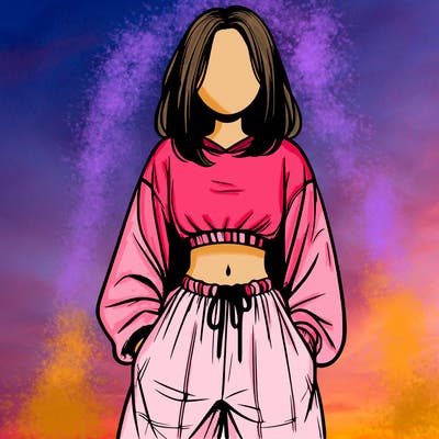 realistic girl faceless with baggy pants and a crop top