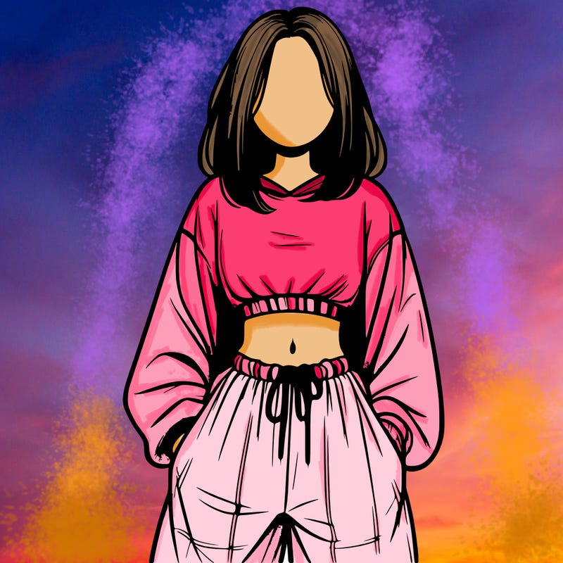 realistic girl faceless with baggy pants and a crop top
